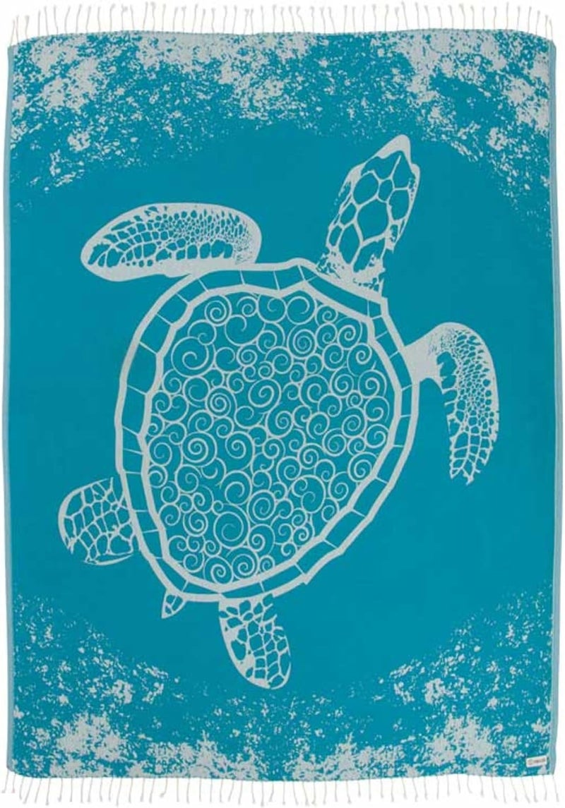 Sand Cloud Extra Large Turkish Beach Towel - Free 100% Organic Cotton Yarn Quick Dry for Beach, Picnic, Blanket or Bath As Seen on Shark Tank Marine Life (Crush Turtle Teal) - Image 1