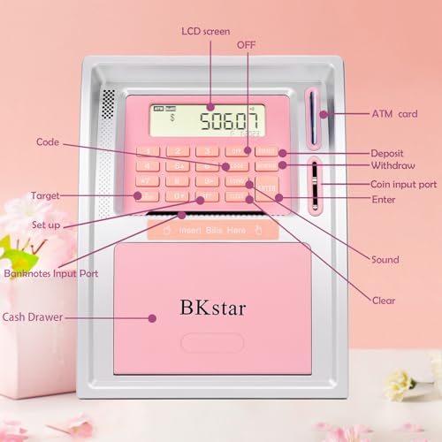 BKstar Kids Talking ATM Piggy Bank for Real Money with Dual Debit Cards PowerOff Memory AutoOpening Drawer Onekey Shutdown Bill Feeder Coin Recognition Balance Calculator Machine - Image 5