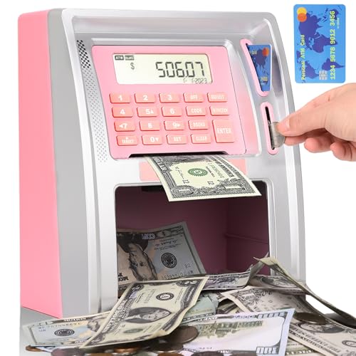 BKstar Kids Talking ATM Piggy Bank for Real Money with Dual Debit Cards PowerOff Memory AutoOpening Drawer Onekey Shutdown Bill Feeder Coin Recognition Balance Calculator Machine - Image 1