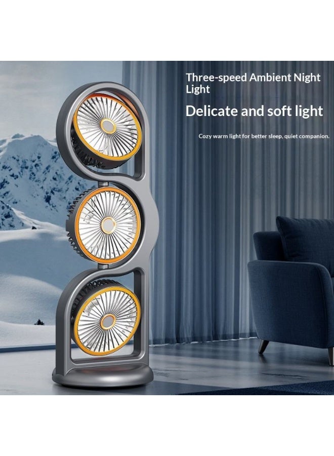 Three Head Mini Desktop Tower Fan – Portable USB Rechargeable Personal Air Circulator with Wide Angle 360° Air Supply, 3 Independent Cooling Turbines, Multi-Speed Airflow & Built-In LED Night Light for Home - Image 3