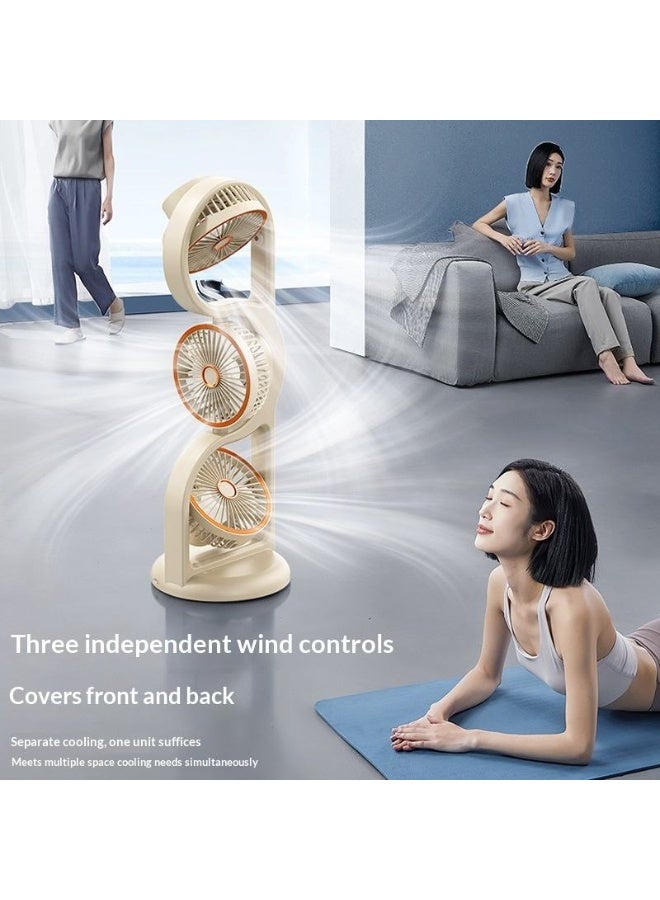 Three Head Mini Desktop Tower Fan – Portable USB Rechargeable Personal Air Circulator with Wide Angle 360° Air Supply, 3 Independent Cooling Turbines, Multi-Speed Airflow & Built-In LED Night Light for Home - Image 4