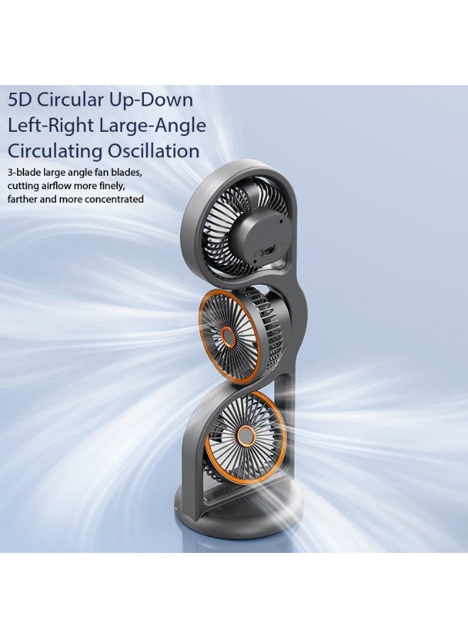 Three Head Mini Desktop Tower Fan – Portable USB Rechargeable Personal Air Circulator with Wide Angle 360° Air Supply, 3 Independent Cooling Turbines, Multi-Speed Airflow & Built-In LED Night Light for Home - Image 5