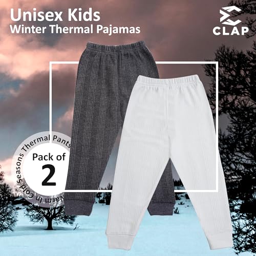CLAP Kids Thermal Pajamas Warm Lower Winter Regular Mid Rise Track Pants Set of 2 (Black White, 6-8 Years) - Image 2