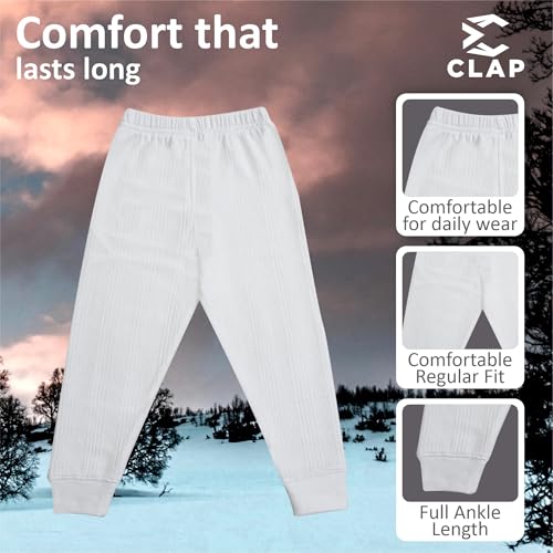 CLAP Kids Thermal Pajamas Warm Lower Winter Regular Mid Rise Track Pants Set of 2 (Black White, 6-8 Years) - Image 4