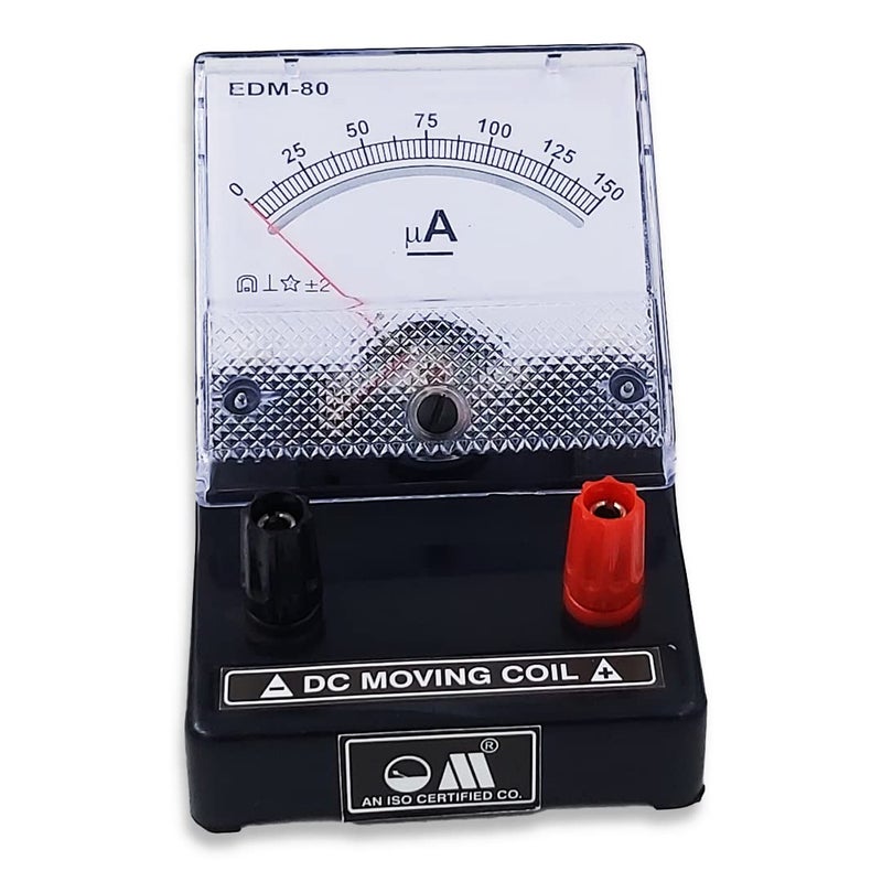 OM ® Meters EDM-80 Desk Stand Analog 0-150 uA Micro Ammeter | Moving Coil Ampere Meter | Meter For Educational purpose | Black - Image 1