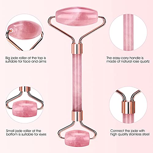 Getmecraft Rose Quartz Face Roller and Gua Sha Set Jade Roller for Skin Care, Anti Ageing 100% Natural Rose Quartz Jade Stone - Image 3