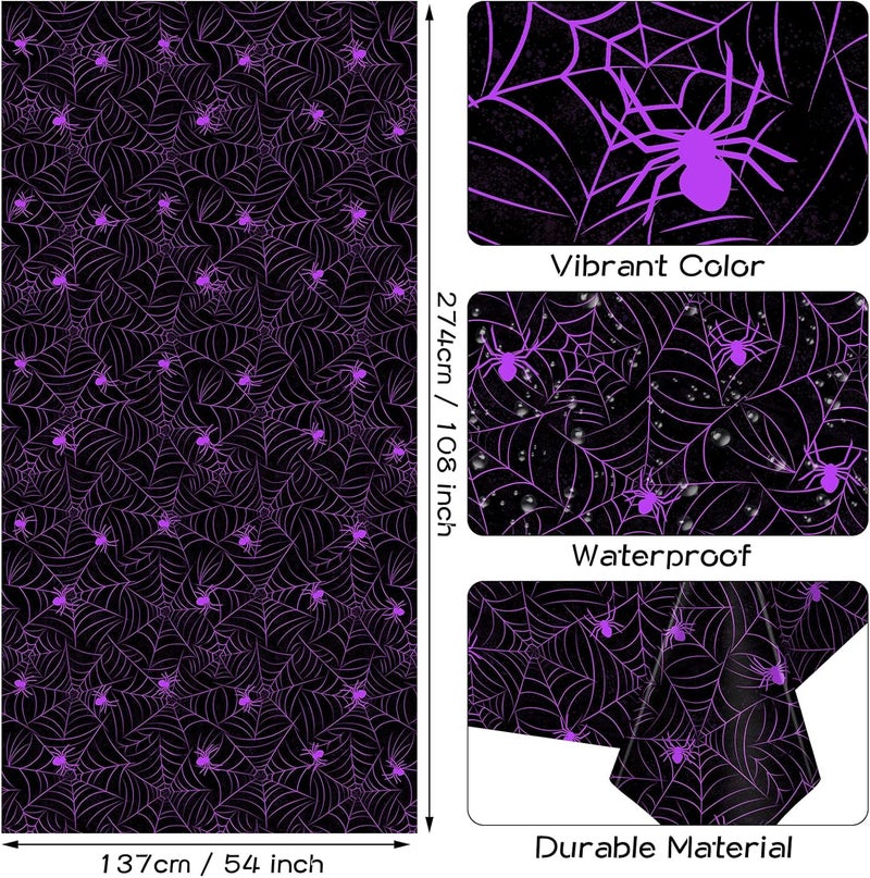 TREWAVE 3 Pack Halloween Spiderweb Tablecloth Rectangular Plastic Spider Web Table Cloth Large Size Table Covers for Home Decor Halloween Party Decorations 54" x 108" (Purple Spider) - Image 3