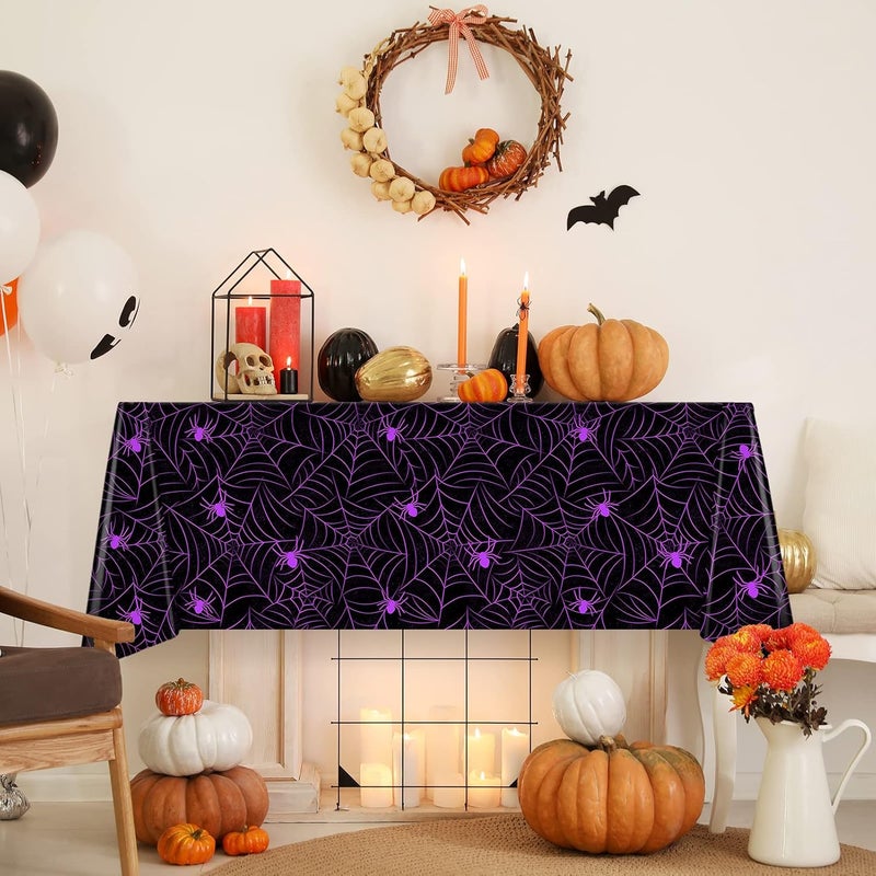TREWAVE 3 Pack Halloween Spiderweb Tablecloth Rectangular Plastic Spider Web Table Cloth Large Size Table Covers for Home Decor Halloween Party Decorations 54" x 108" (Purple Spider) - Image 4