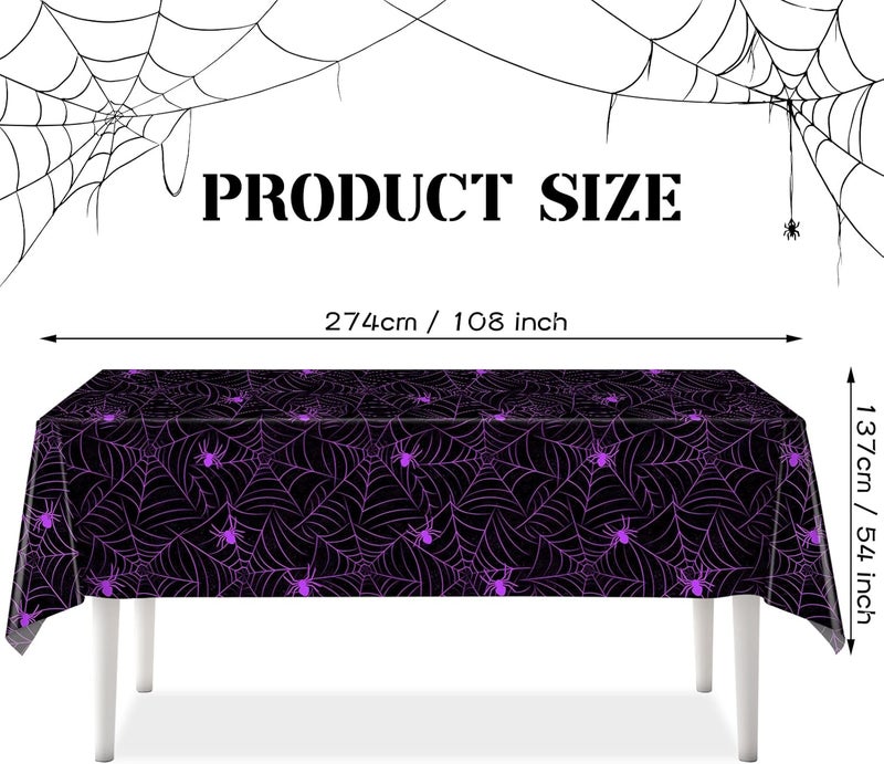 TREWAVE 3 Pack Halloween Spiderweb Tablecloth Rectangular Plastic Spider Web Table Cloth Large Size Table Covers for Home Decor Halloween Party Decorations 54" x 108" (Purple Spider) - Image 2