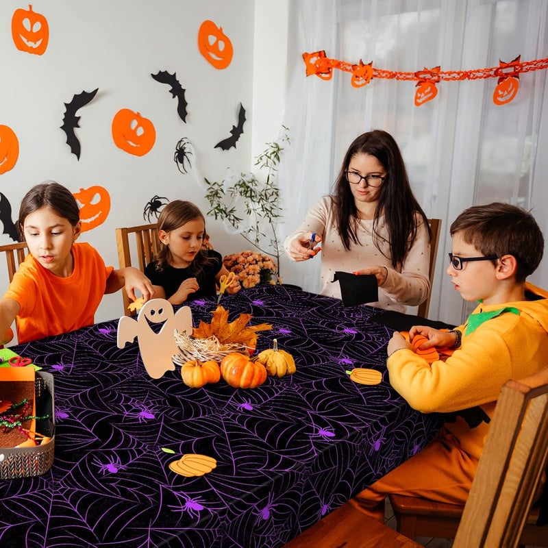 TREWAVE 3 Pack Halloween Spiderweb Tablecloth Rectangular Plastic Spider Web Table Cloth Large Size Table Covers for Home Decor Halloween Party Decorations 54" x 108" (Purple Spider) - Image 5