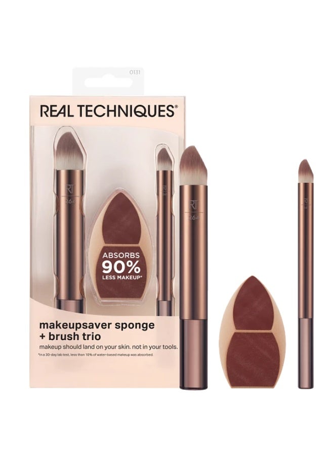 REAL TECHNIQUES Makeupsaver Sponge + Brush Trio, 3 Piece Set - Image 2