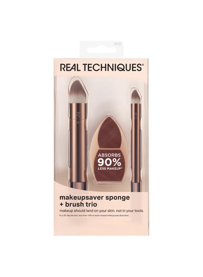 REAL TECHNIQUES Makeupsaver Sponge + Brush Trio, 3 Piece Set - Image 1