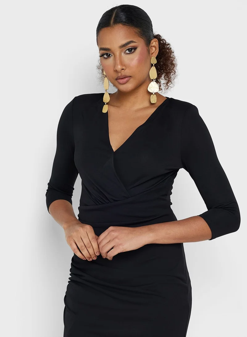 Montania Surplice Ruched Midi Dress