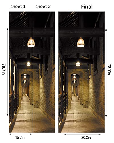 FLFK Door Sticker Peel and Stick Door Mural Removable SelfAdhesive Retro Corridor Wallpaper for Home Decor 303W x 787L Set of 2 Sheets - Image 3