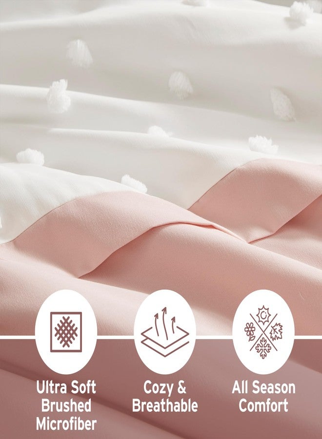 Intelligent Design King Duvet Cover King Bedding Sets for Girls & Boys Clipped Jacquard Pompom Boho Duvet Cover Set Kids, Microfiber King Size Duvet Cover Set, Shay, King/Cal King, Pink 3 Piece - Image 3