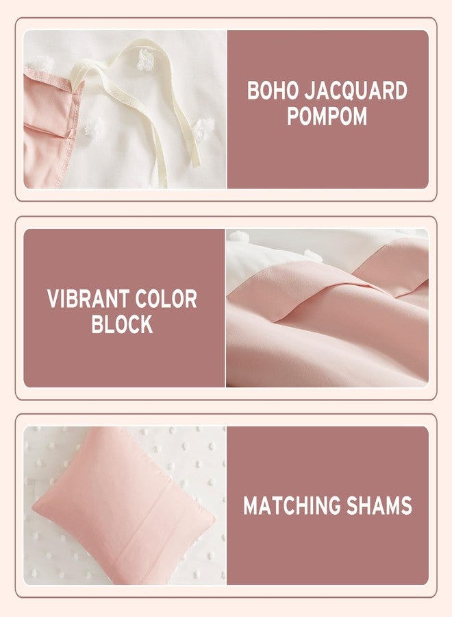 Intelligent Design King Duvet Cover King Bedding Sets for Girls & Boys Clipped Jacquard Pompom Boho Duvet Cover Set Kids, Microfiber King Size Duvet Cover Set, Shay, King/Cal King, Pink 3 Piece - Image 4