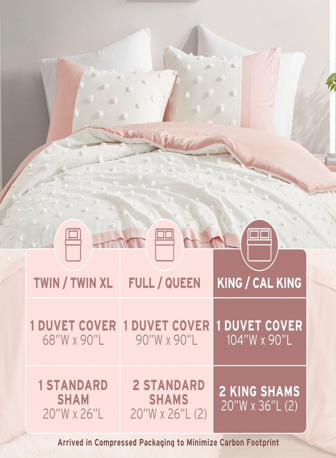 Intelligent Design King Duvet Cover King Bedding Sets for Girls & Boys Clipped Jacquard Pompom Boho Duvet Cover Set Kids, Microfiber King Size Duvet Cover Set, Shay, King/Cal King, Pink 3 Piece - Image 5