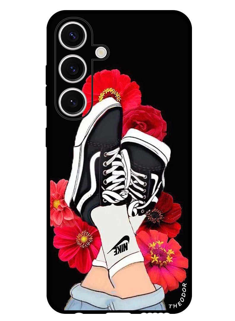 Theodor Protective Case Anti Scratch Shock Proof Bumper Cover For Samsung Galaxy S24 Feet & Red Flower - Image 1