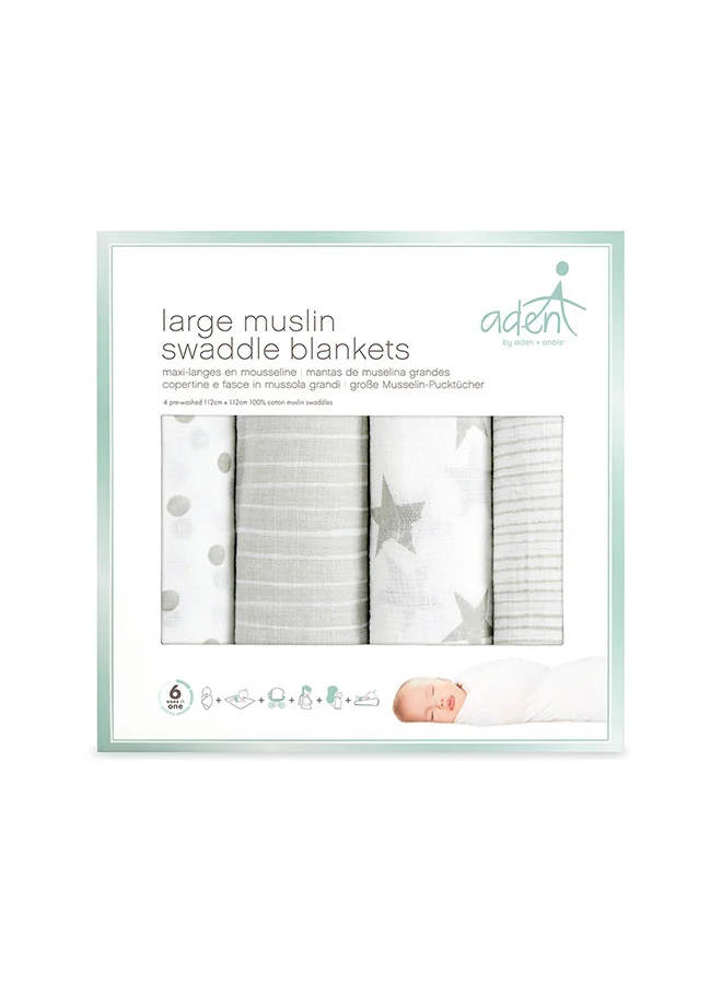 aden + anais Pack of 4 Essentials Cotton Muslin Swaddle Blanket Dusty