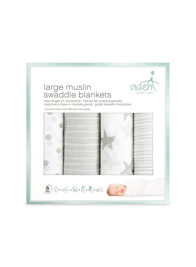 aden + anais Pack of 4 Essentials Cotton Muslin Swaddle Blanket Dusty - Image 2