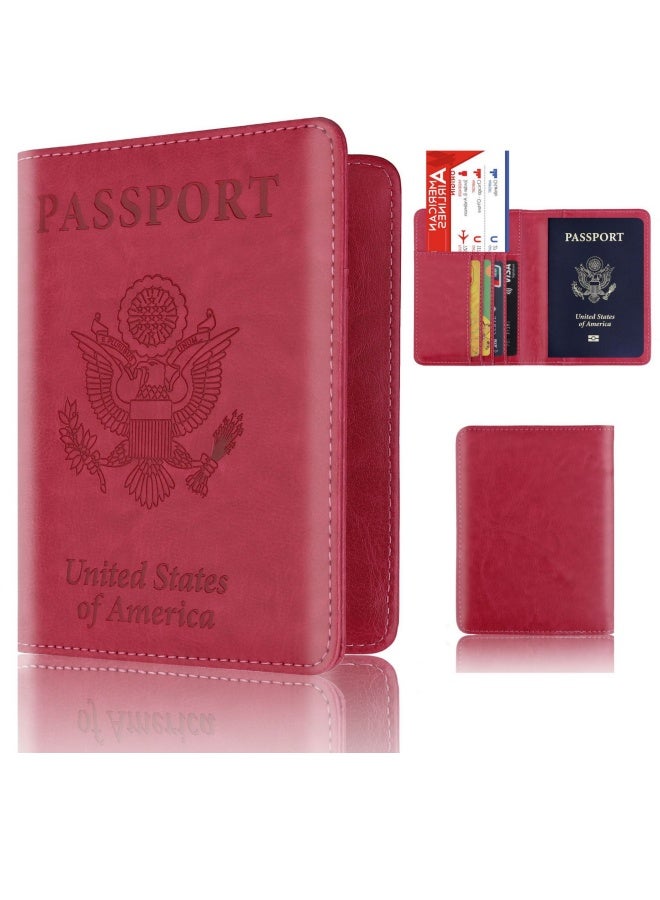 1 Passport Holder, Card Slot, RFID Passport Cover, Anti-Magnetic Passport Cover, Creative Aircraft ID Storage Bag, Pink Red  - Image 1