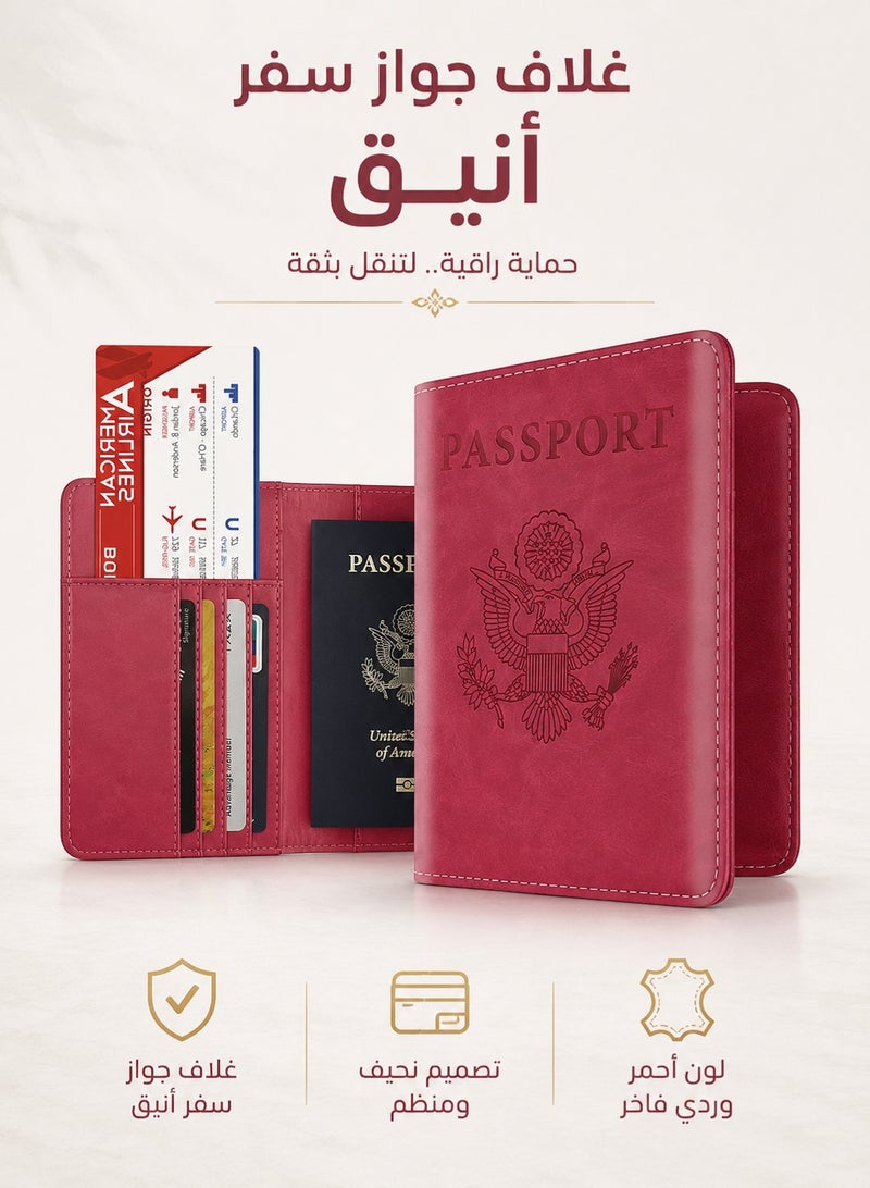 Passport Holder Travel Wallet With Card Slots Red - Image 1