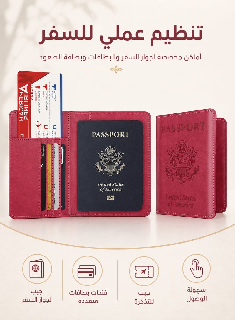 Passport Holder Travel Wallet With Card Slots Red - Image 2