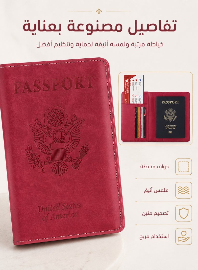 Passport Holder Travel Wallet With Card Slots Red - Image 3