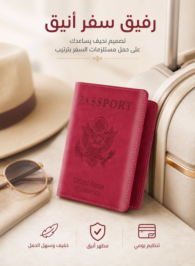 Passport Holder Travel Wallet With Card Slots Red - Image 4