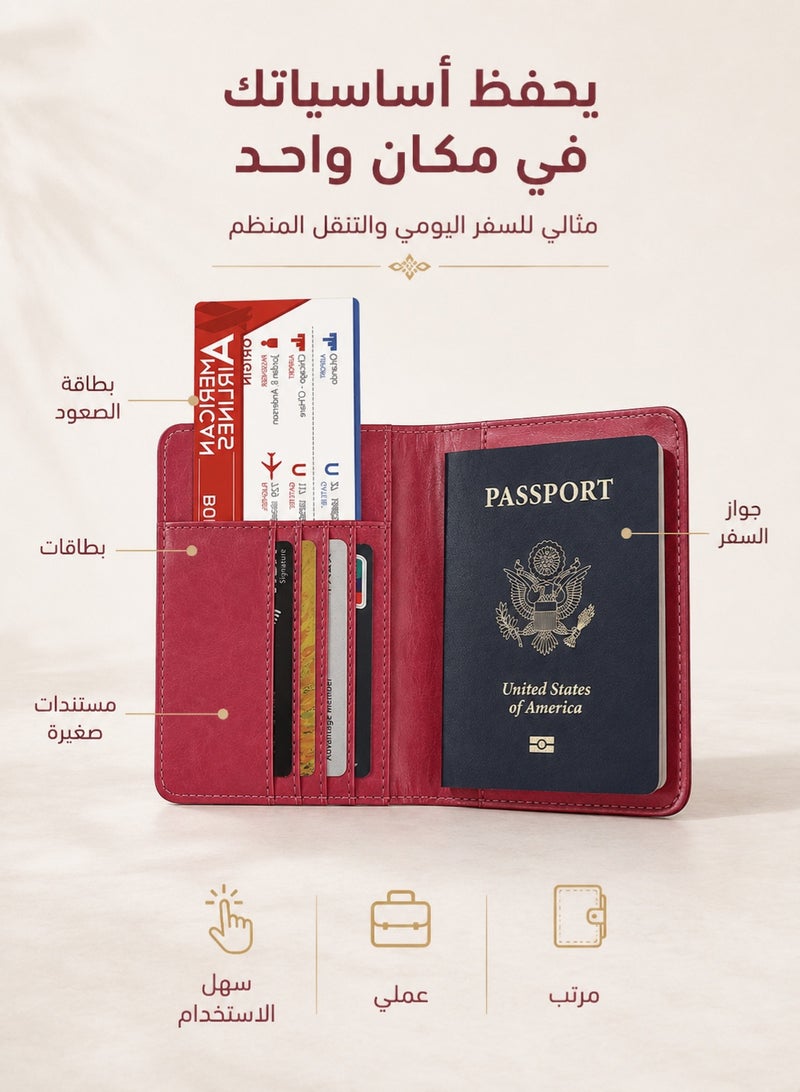 Passport Holder Travel Wallet With Card Slots Red - Image 5