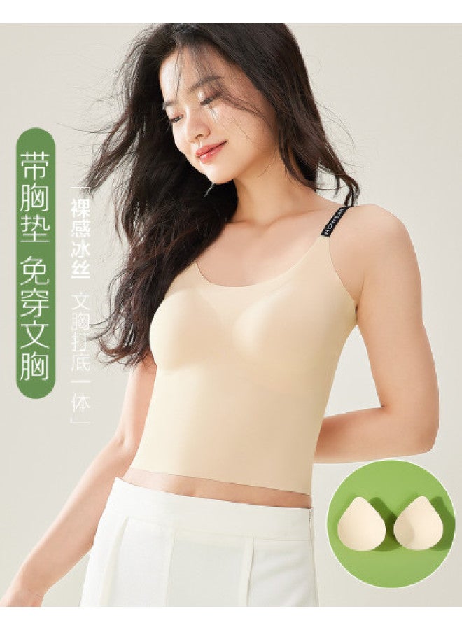 Red Bean Seamless Camisole Top With Built-In Padded Bra - Women'S Short Sleeveless Undershirt Layering Tank Top - Image 1