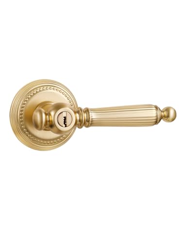 SORWDUERM 1 Pack Gold Door Lever with Lock and Key Entry Satin Brass Door Handle Door Lever Brushed Gold Bedroom and Bathroom Zinc Alloy - Image 1