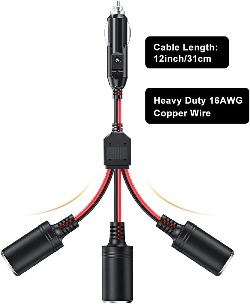 Electop 1 to 3 Car Cigarette Lighter Socket Splitter Adapter - DC 12V 24V Power Charger - Image 4