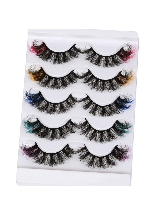 Focipeysa - Colored Lashes Fluffy Mink Eyelashes Pink End 8D Dramatic Wispy Lashes C Curl 5 Color Mixed False Eyelashes Eye (Pink Orange Purple Green Blue) - Image 1