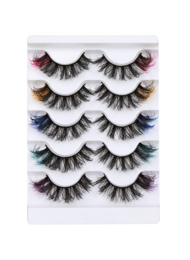 Focipeysa - Colored Lashes Fluffy Mink Eyelashes Pink End 8D Dramatic Wispy Lashes C Curl 5 Color Mixed False Eyelashes Eye (Pink Orange Purple Green Blue) - Image 1