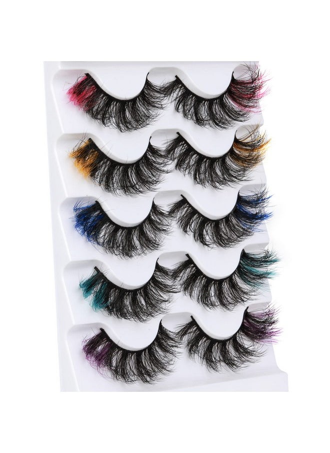 Focipeysa - Colored Lashes Fluffy Mink Eyelashes Pink End 8D Dramatic Wispy Lashes C Curl 5 Color Mixed False Eyelashes Eye (Pink Orange Purple Green Blue) - Image 1