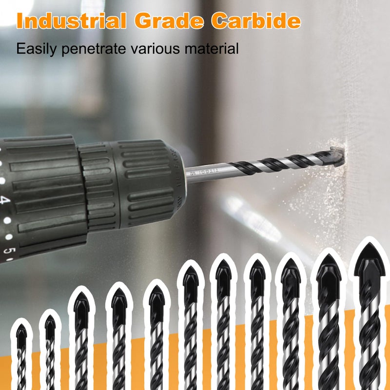 TITGGI Masonry Drill Bit Set & Carbide Drill Bits, Extension Professional Drill Bit Set (11PCS) for Glass/Brick/Plastic/Cement/Wood/Tile/Etc, Industrial Strength Carbide Drill Bit Tip, 1/8"-1/2" by TITGGI - Image 2