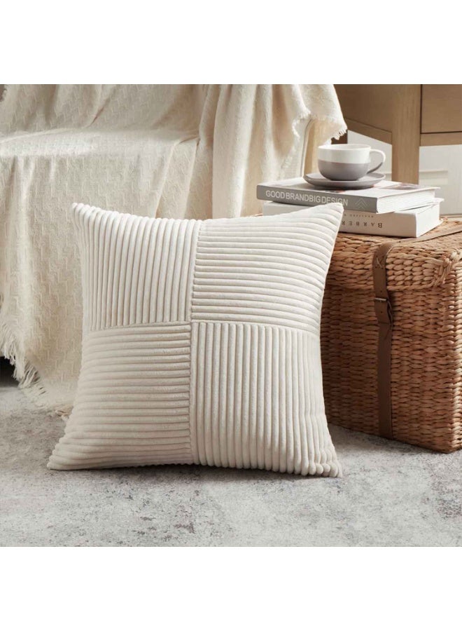 2 Packs,Boho Throw Pillow Covers,Cream Decorative Throw Pillow Covers 18x18 Inch for Living Room Couch Bed Sofa, Rustic Farmhouse Home Decor, Soft Corss Corduroy Patchwork Textured Square Cushion Case 45x45 cm - Image 3