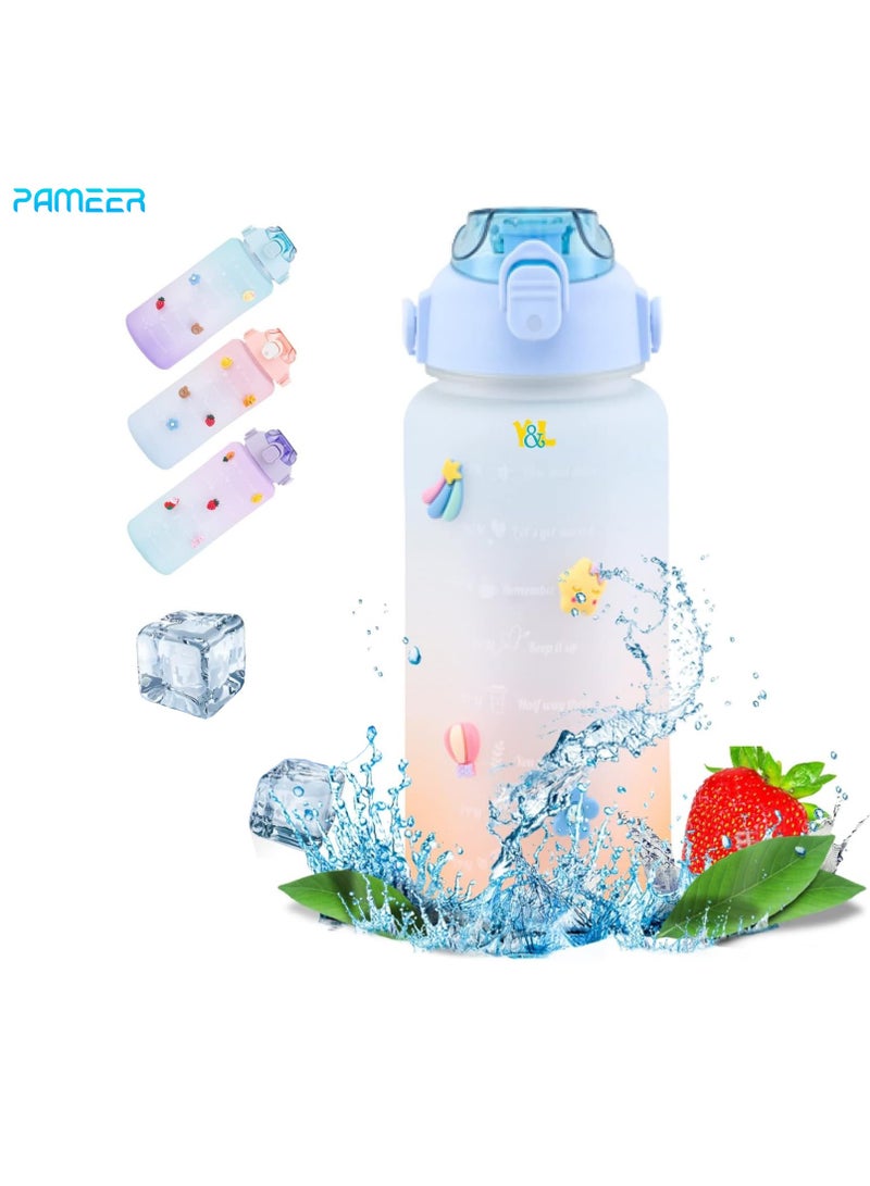 PAMEER Water Bottle,  64oz/2L Motivational Water Bottle with Straw and 2D+3D Stickers, Time Marker Sports Drinking Water Bottle, Leak-Proof BPA Free, Perfect for Office, Fitness, Gym & Outdoor Sports  - Image 1