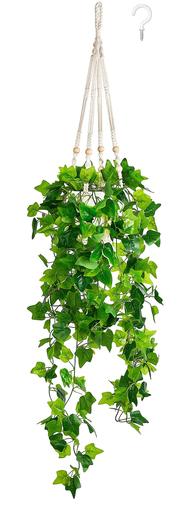 Dahey Fake Hanging Plants Artificial Decor Macrame Hanger with Artificial Vines in Pots Greenery for Wall Ceiling Bedroom Bathroom Indoor Home Decor 1 Pack