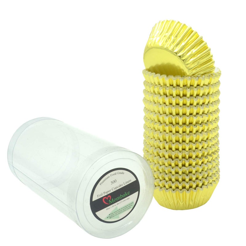 Mombake Mini Gold Foil Cupcake Liners Muffin Baking Cups for Party and More 300Count