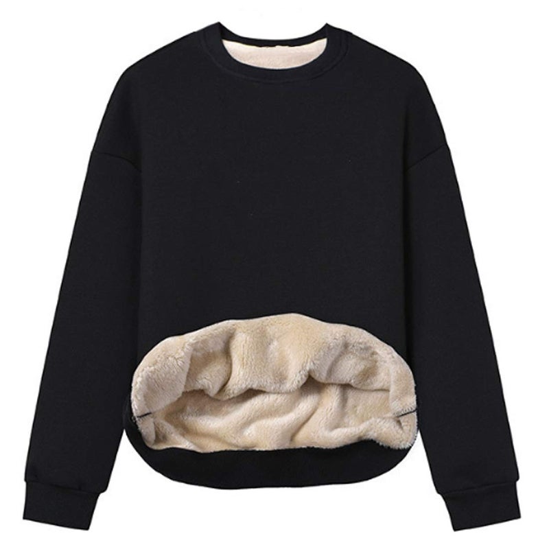 Gihuo Women's Winter Fleece Sherpa Lined Crewneck Pullover Sweatshirt (US, Alpha, X-Small, Regular, Regular, Black (crew neck))
