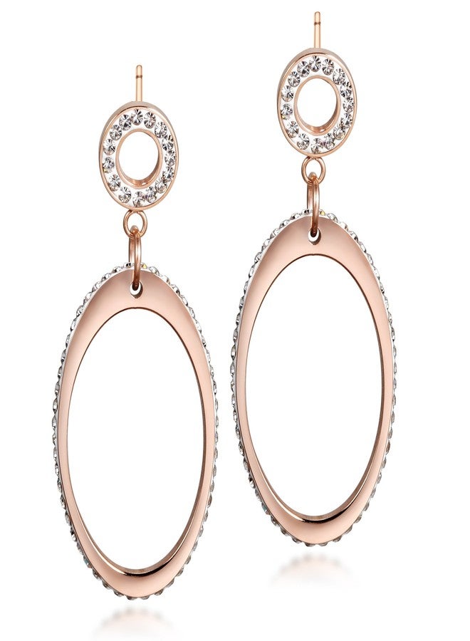 JINBAOYING Rose Gold Dangle Earrings with Stainless Steel Cubic Zirconia and Oval Earring for Women Girls Gifts - Image 1
