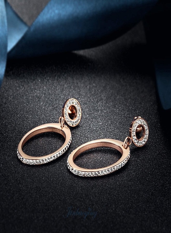 JINBAOYING Rose Gold Dangle Earrings with Stainless Steel Cubic Zirconia and Oval Earring for Women Girls Gifts - Image 5