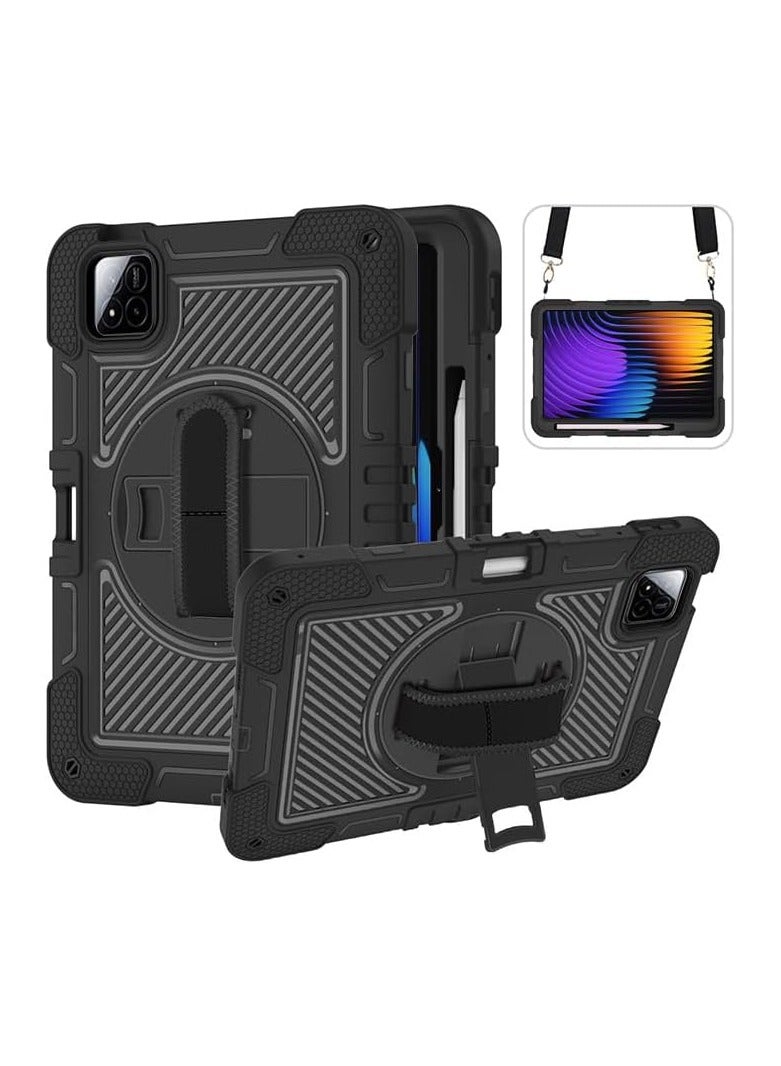Kids Protective Case Compatible with Xiaomi Pad 7 Pro/Mi Pad 7 11.2-inch, 3-in-1 Hard PC Soft Silicone Shockproof Shell, 360 Degree Rotating Stand Cover with Hand/Shoulder Strap - Image 1