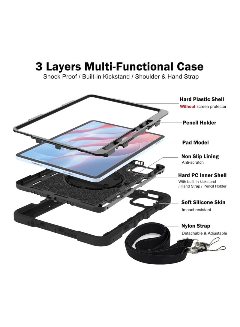 Kids Protective Case Compatible with Xiaomi Pad 7 Pro/Mi Pad 7 11.2-inch, 3-in-1 Hard PC Soft Silicone Shockproof Shell, 360 Degree Rotating Stand Cover with Hand/Shoulder Strap - Image 5