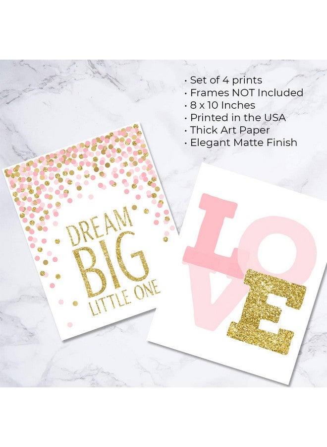 Pink Pixie Studio Pink & Gold Positve Affirmation 8x10 Wall Art Set of 4 Love Nursery Toddler Girls Room Decorations Dream Big (NOT Real Glitter) - Image 2