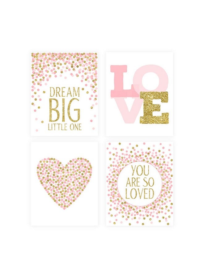 Pink Pixie Studio Pink & Gold Positve Affirmation 8x10 Wall Art Set of 4 Love Nursery Toddler Girls Room Decorations Dream Big (NOT Real Glitter) - Image 1
