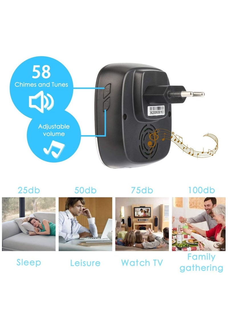 AROAQ Waterproof Outdoor Wireless Doorbell 300 m 58 Melodies 4-Level Volum Wireless Doorbell with LED Flash, 1 Plug-In Receiver, Black  - Image 3
