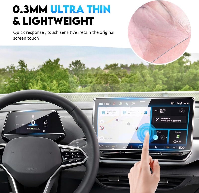 INTGET 2 PCS Screen Protector for 2024 2025 2026 VW/Volkswagen ID.4/2025 ID.Buzz Accessories Navigation GPS & Dash Tempered Glass Center Touch Screen Display Touchscreen Protective(12.9+5.3inch) - Image 2